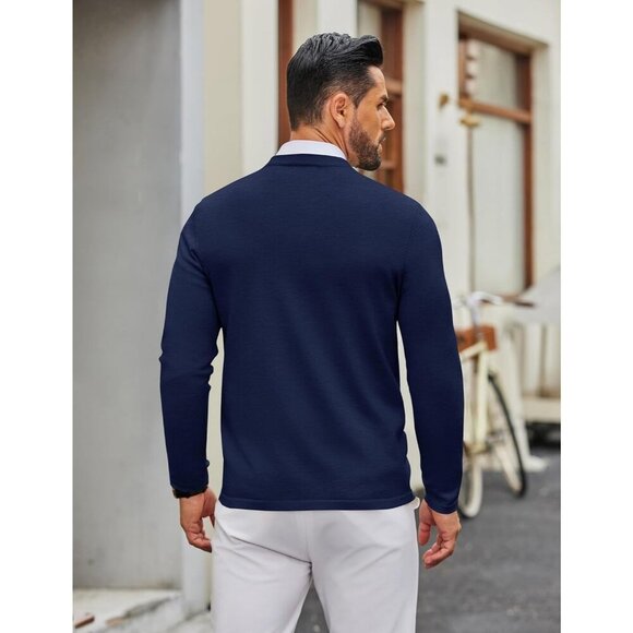 Coofandy Men Navy Blue Crew Neck Pullover Long Sleeve Lightweight Dress Sweater - Picture 4 of 6